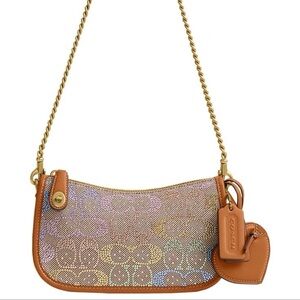 COACH Swinger Small Rainbow Crystal Signature Jacquard Bag 20 with Chain